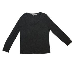 360 SWEATER Womens Gray V-Neck Sweater‎ Crochet Medium Lambswool Angora Cashmere